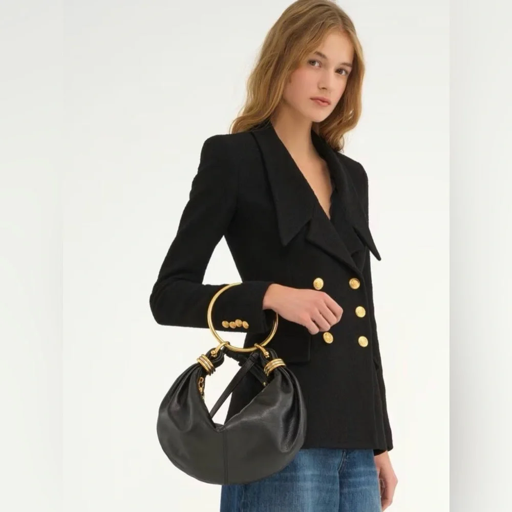Black Leather Hobo Bracelet Bag